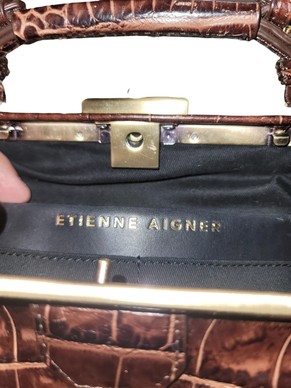 Etienne Aigner Brown Croc-Embossed Small Doctors Bag Top Handle Satchel Vintage